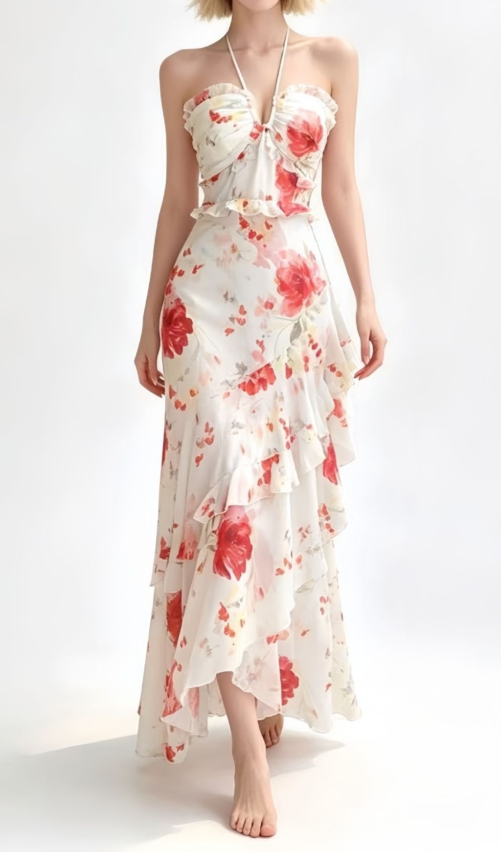 b8c2e65681fc4ee6941167763d2f8ad1.jpg Fashionslee Women Lavish Halter Floral Ruffle Maxi Dress