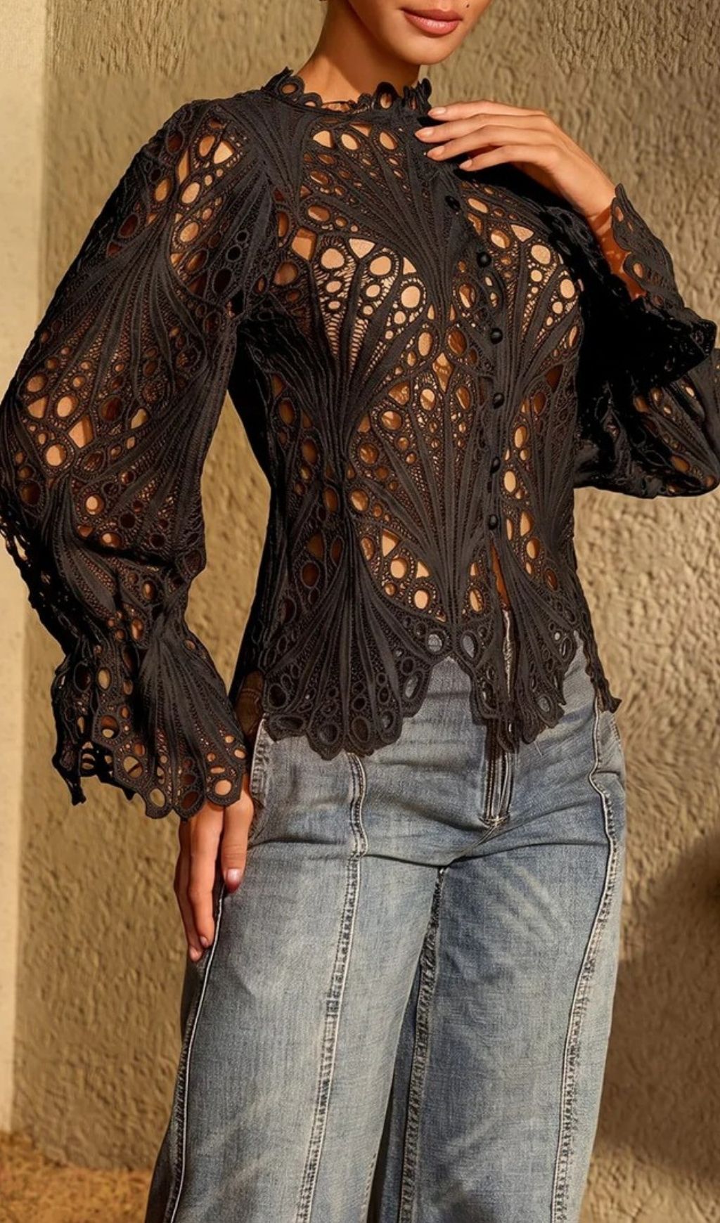 ba9e8feaac2dc2f5eb02c88d7a661d26.jpg Fashionslee Women Lysendral Long Sleeve Crochet Top In Black