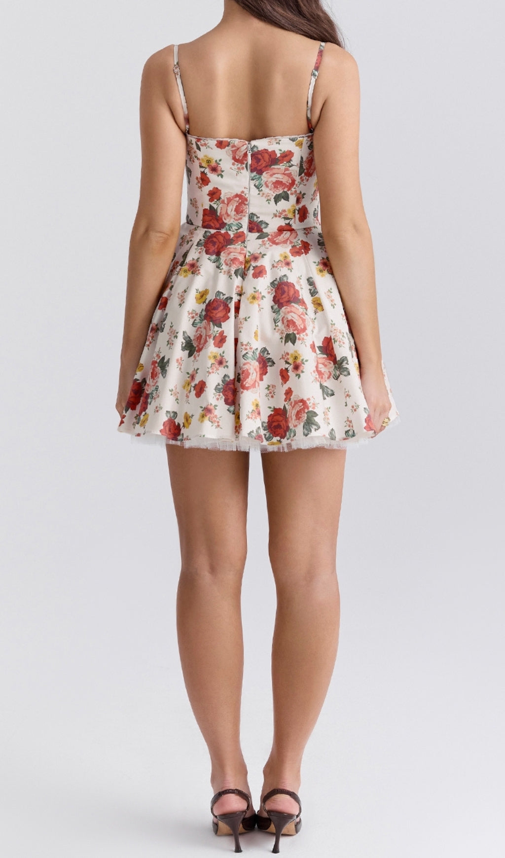 Fashionslee Women Aqua Rose Print Tulle Mini Dress