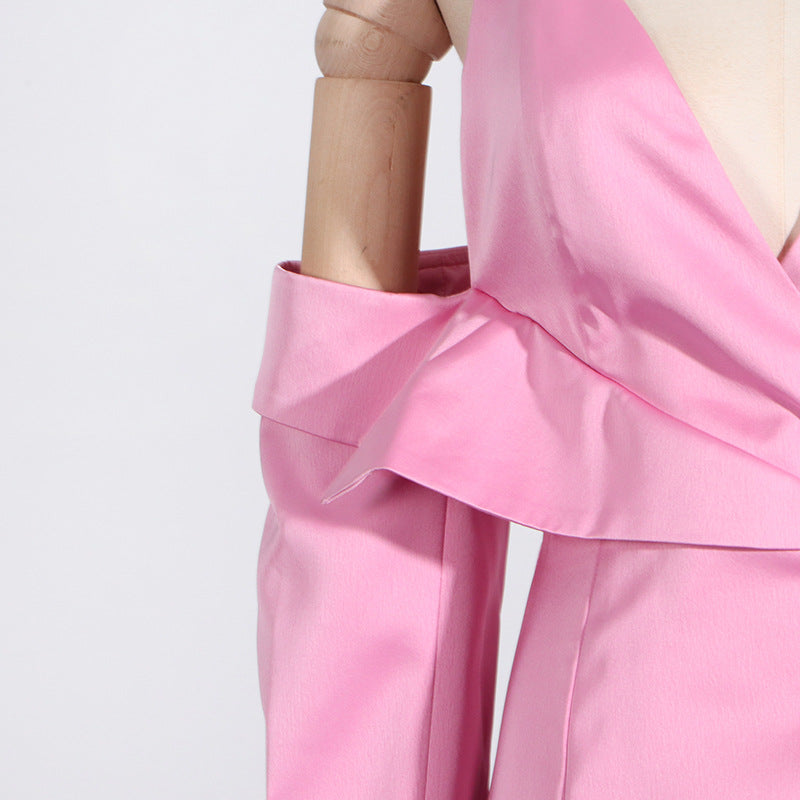 bb9bed2befeb977258f0b5c785afdd1c.jpeg Fashionslee Women Aurera Pink Off Shoulder Mini Blazer Dress
