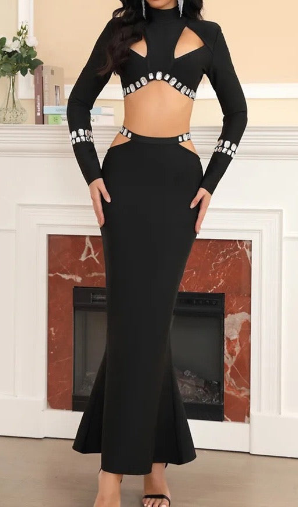 Fashionslee Women Aaid Crystal Cut-Out Bandage Dress