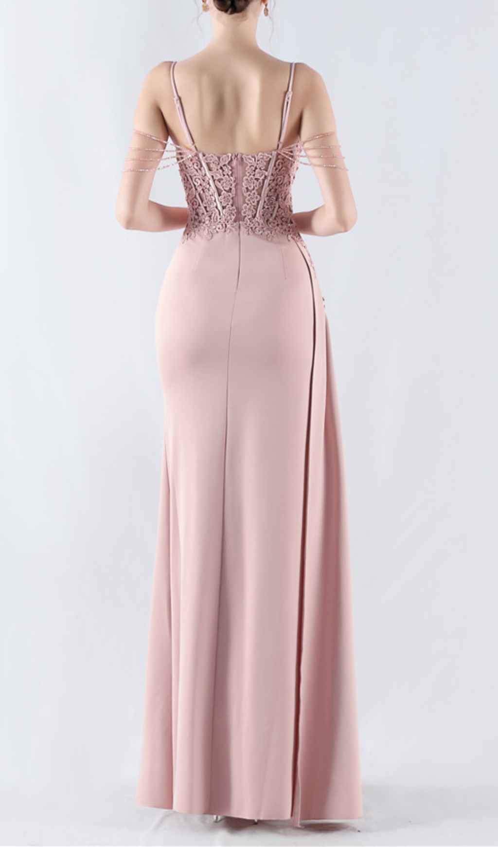 Fashionslee Women Chofa Pink Flower Bead Corset Maxi Dress