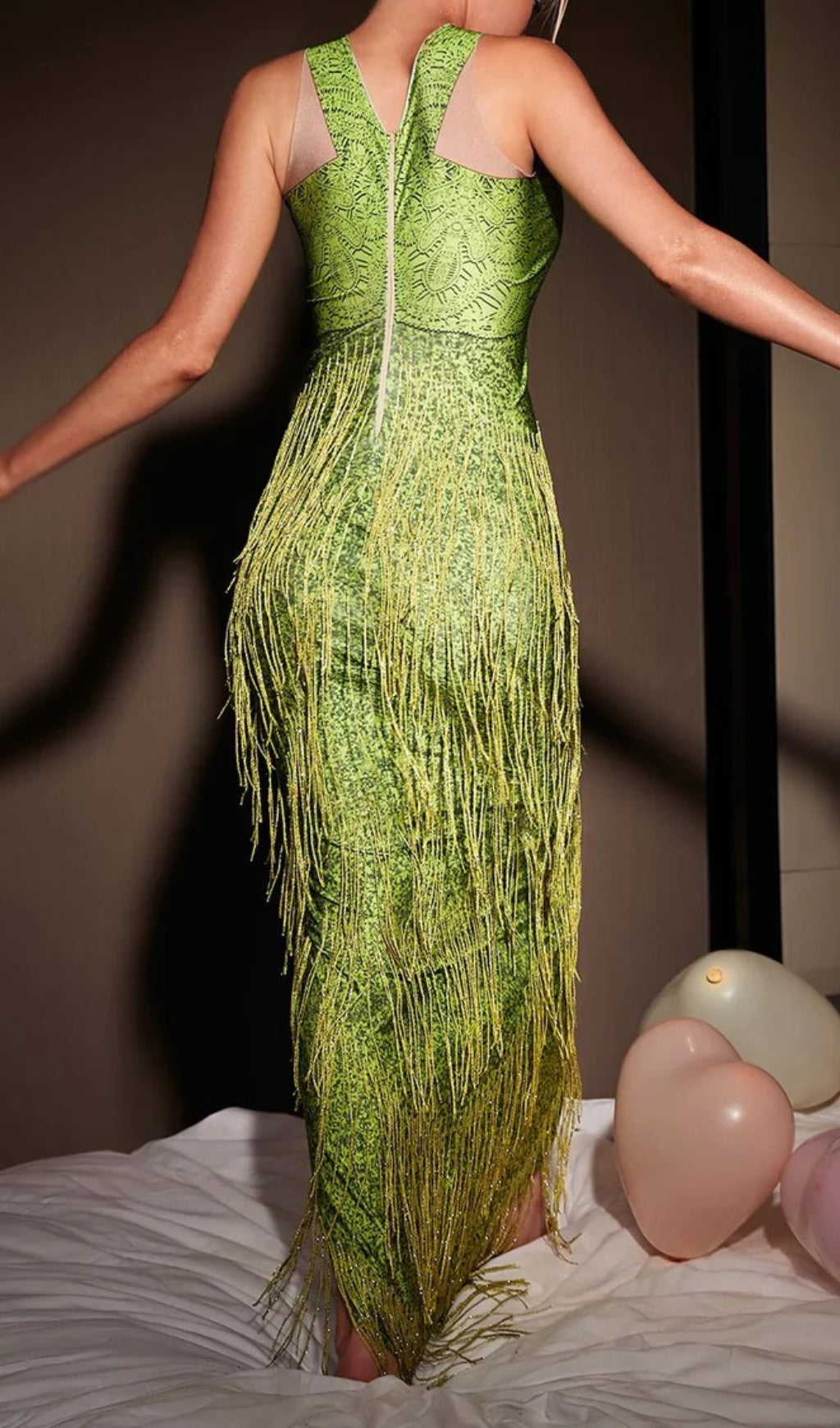 Fashionslee Women Analú Floral Crystal Fringe Midi Dress