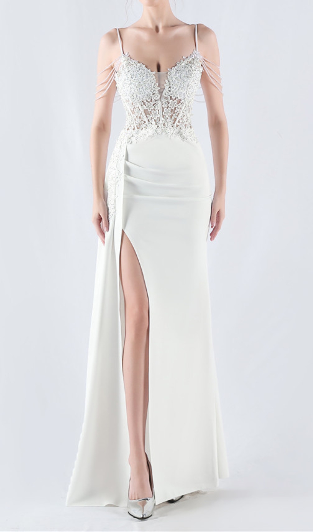 Fashionslee Women Chofa White Flower Bead Corset Maxi Dress