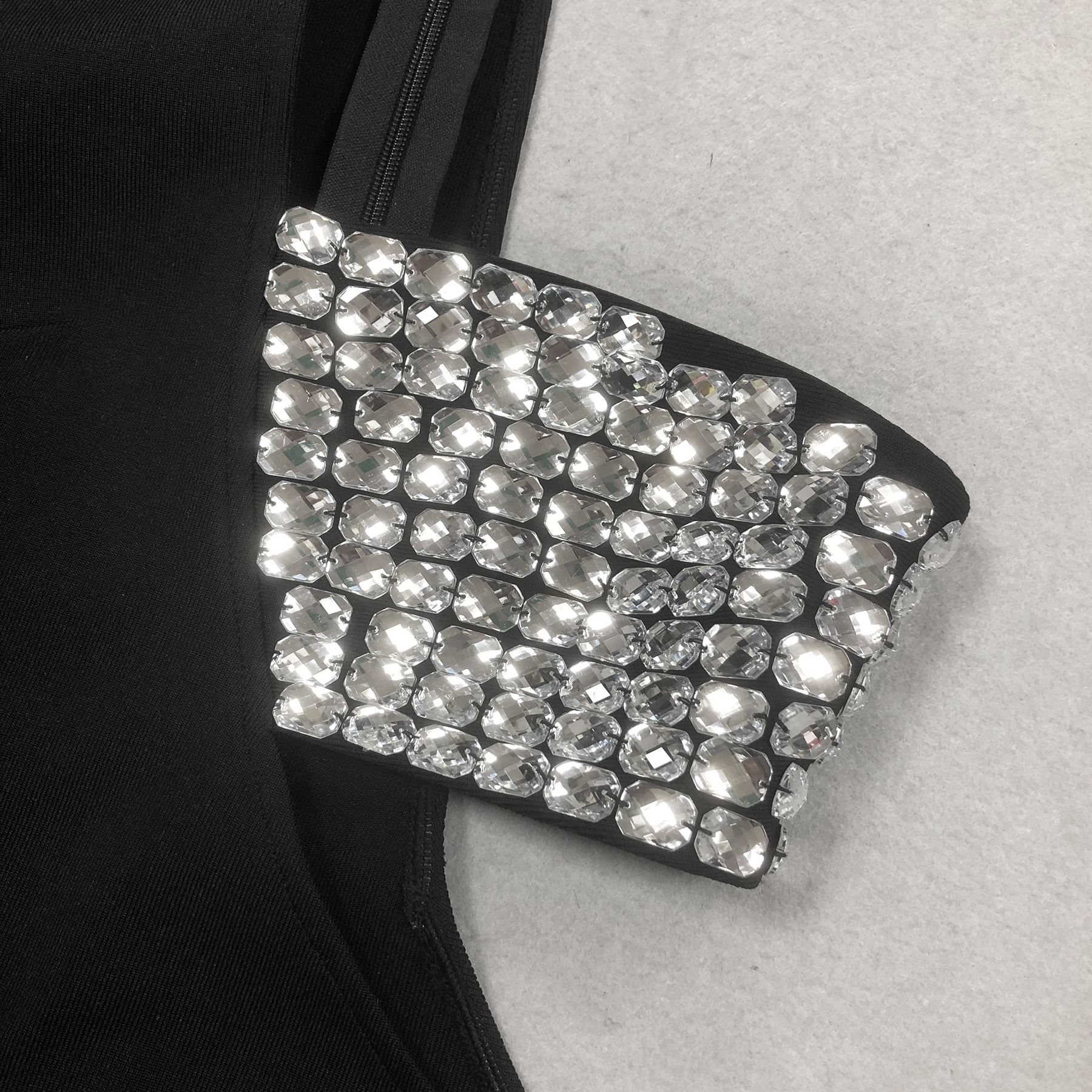 be1f39716d142d4098c022bcfd8e39d3.jpg Fashionslee Women Black One Sleeve Crystal Detail Maxi Dress