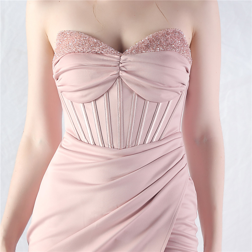 Fashionslee Women Chizue Pink Strapless Corset Split Maxi Dress
