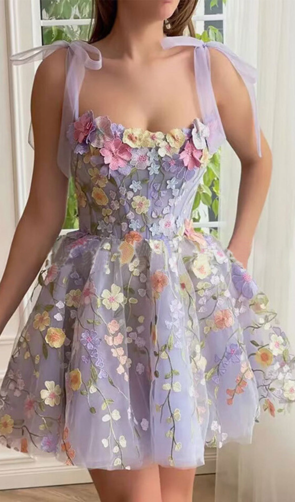 Fashionslee Women Amandla Lavender Bloom Mini Dress