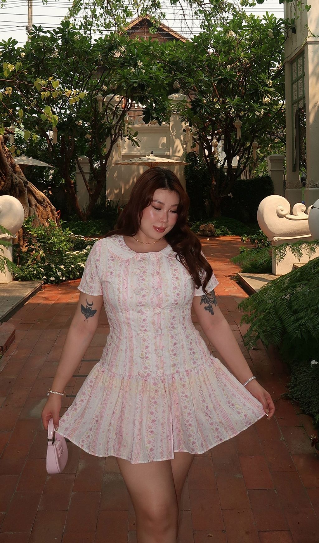 LAIBAH PINK FLORAL PLUS SIZE MINI DRESS - OWNCI LAIBAH PINK FLORAL PLUS SIZE MINI DRESS - OWNCI