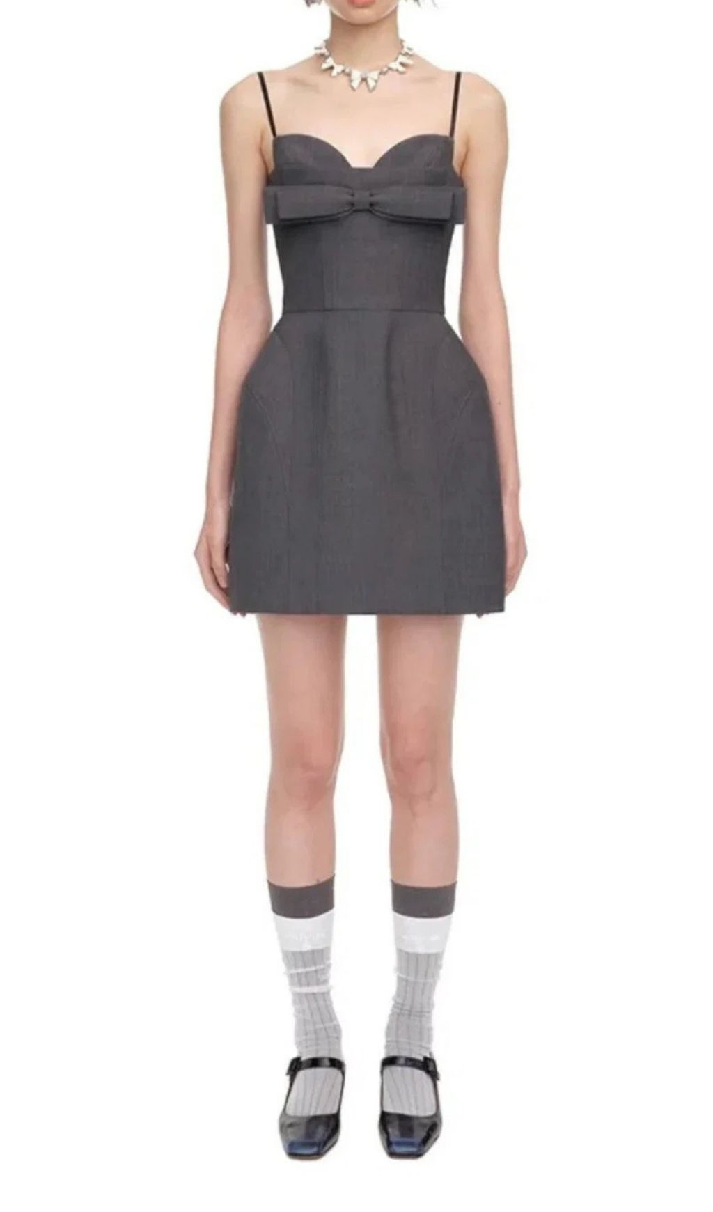 Fashionslee Women Arabela Bow-Embellished Mini Dress in Grey