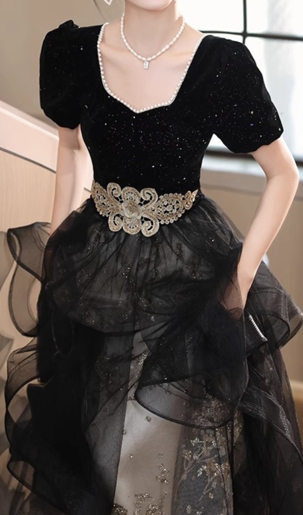 Fashionslee Women Chisuzu Black Sequin Mesh Maxi Dress