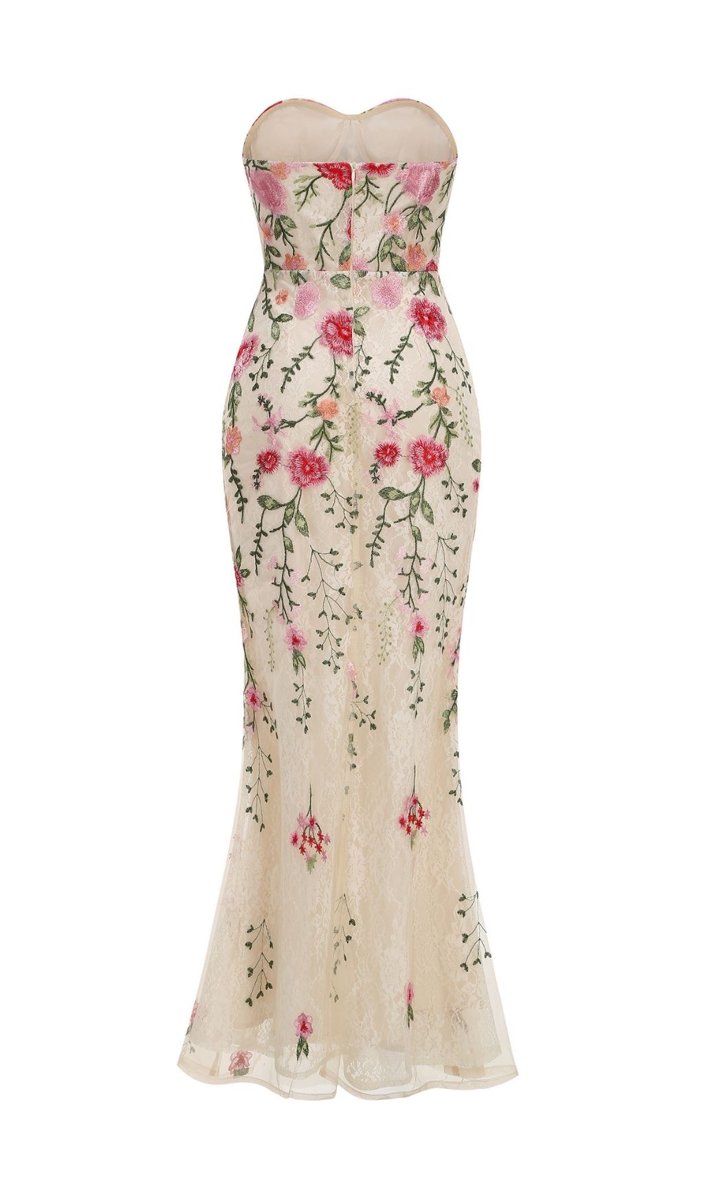 Fashionslee Women Lateefah Strapless Flower Embroidery Maxi Dress