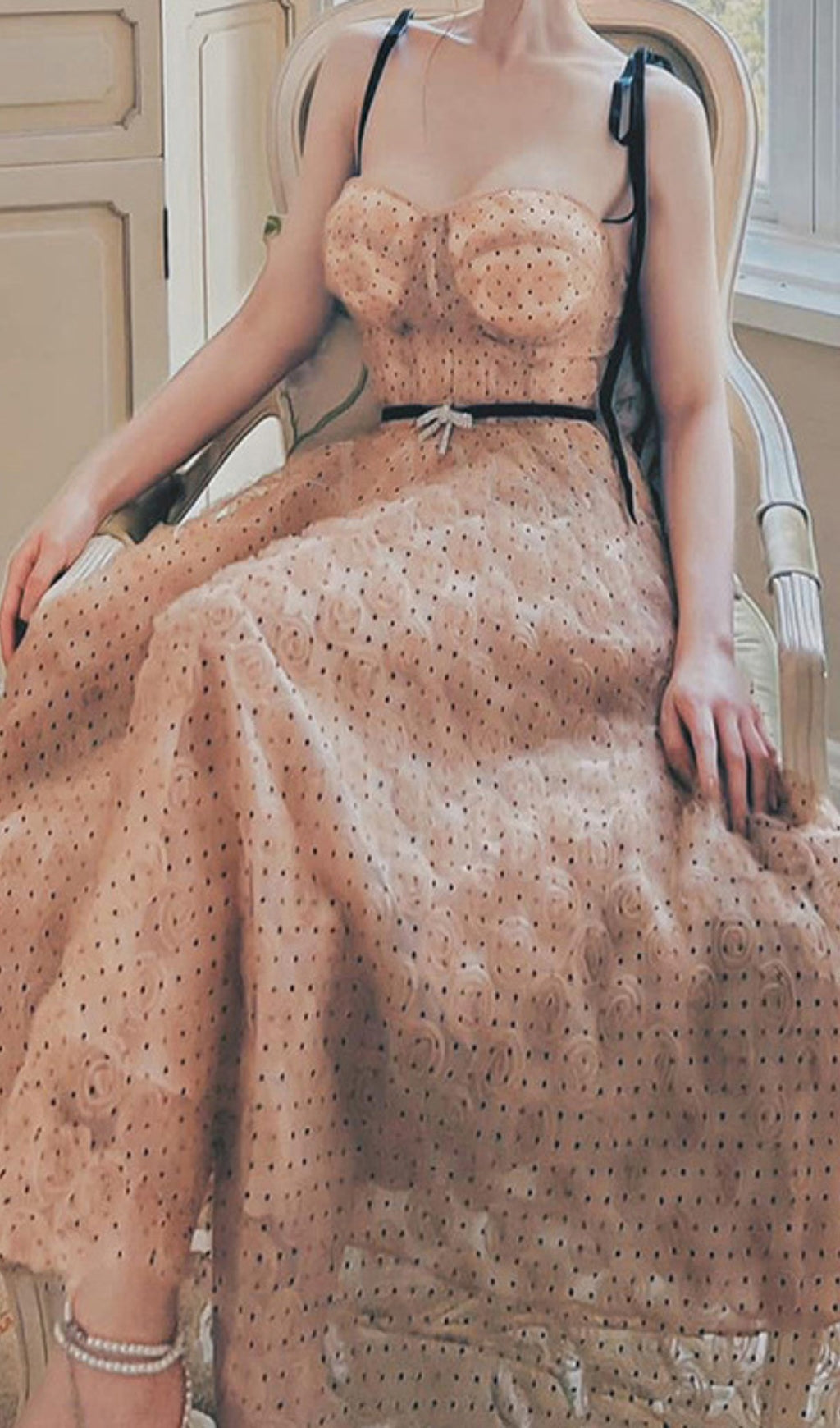 Fashionslee Women Asis Flower Mesh Midi Dress