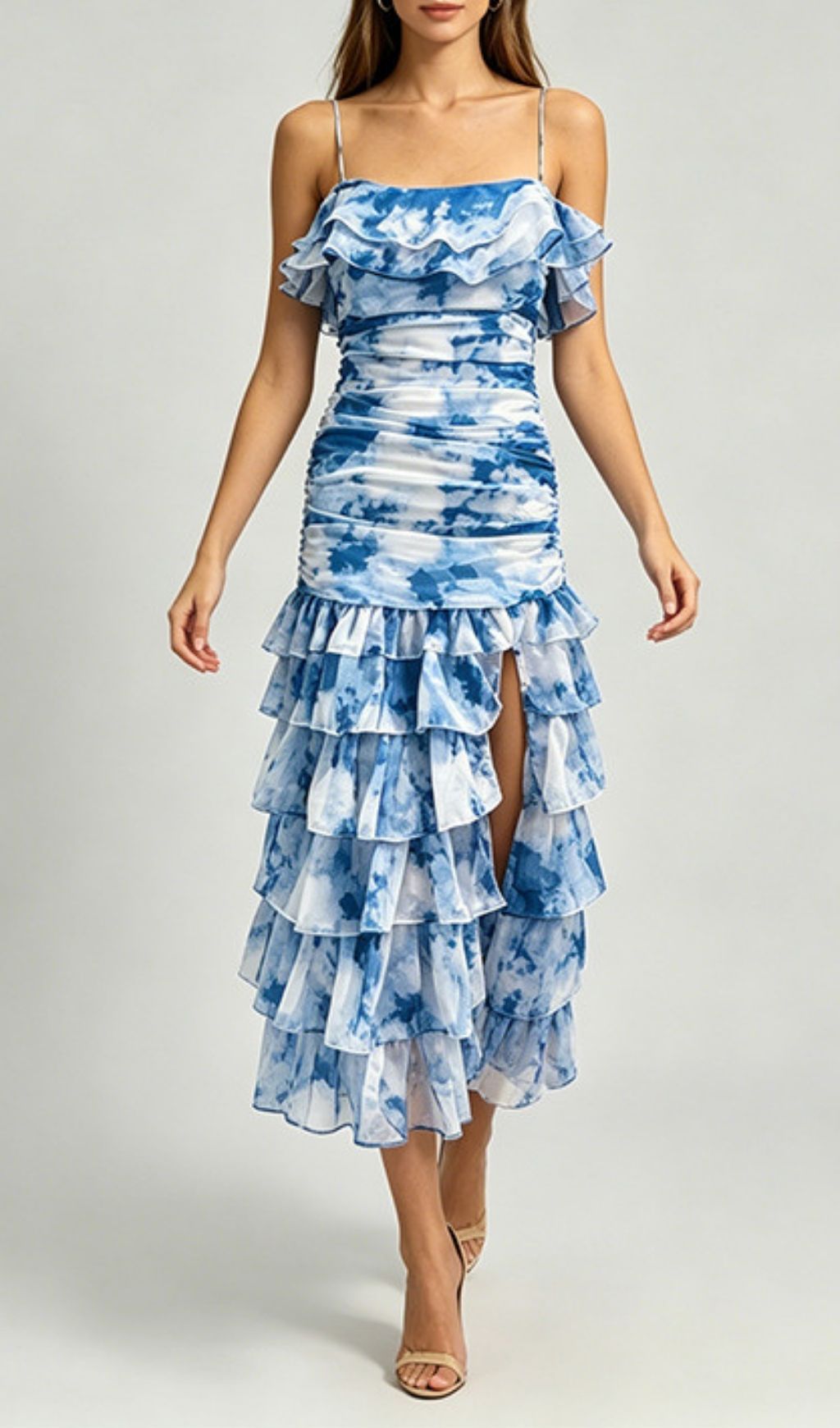 c0d383f4d77ffd3aba6d88129d8ac603.jpg Fashionslee Women Kerith Blue Strappy Ruched Layered Midi Dress
