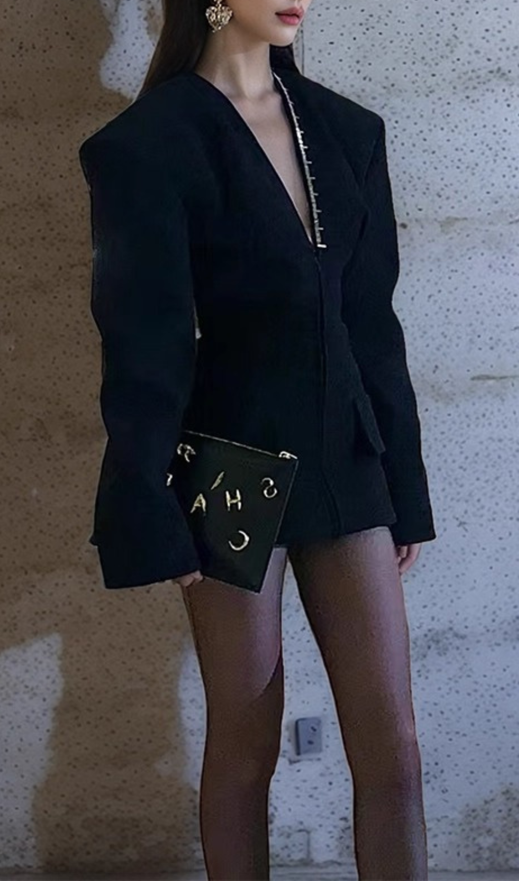 Fashionslee Women Gyan Black Long Sleeve Mini Blazer Dress