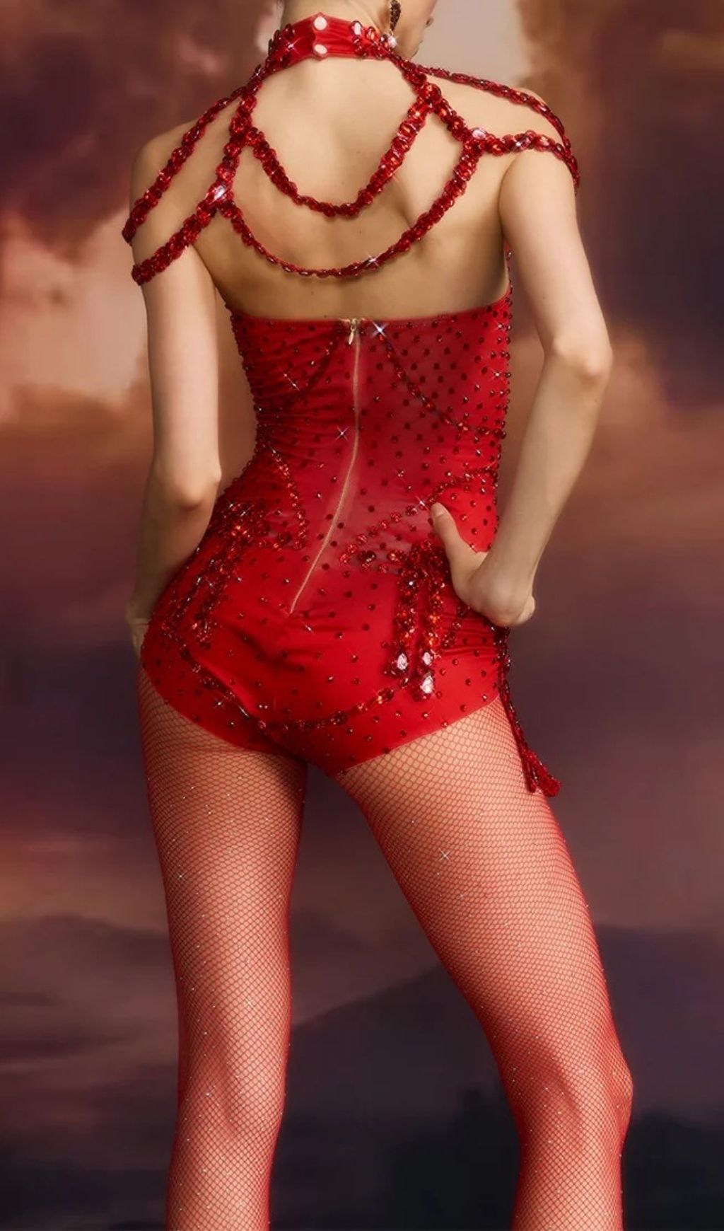 c3106fa6c9b520994edfae3c9a26e693.jpg Fashionslee Women Balthion High Neck Embellished Bodysuit In Red