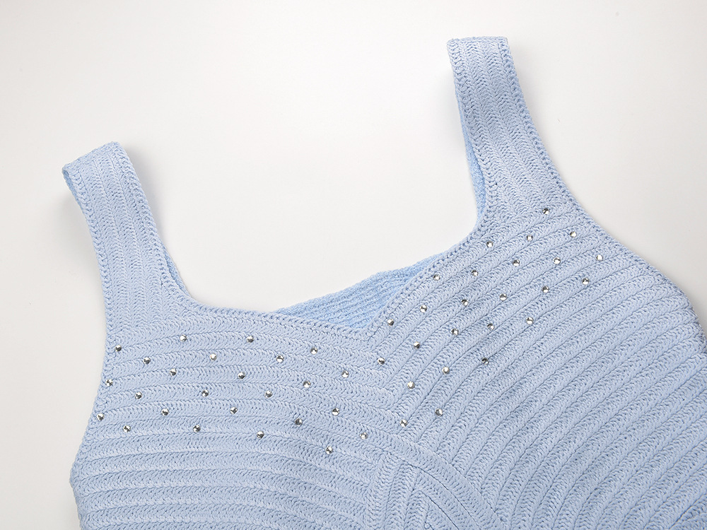 Fashionslee Women Crochet Rhinestone Midi Dress