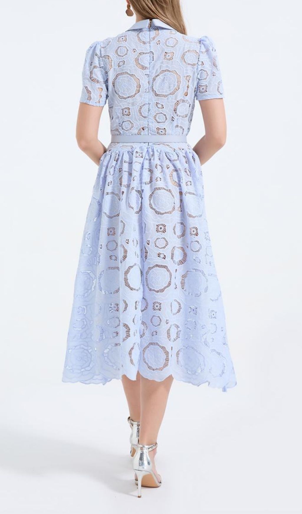 Fashionslee Women Floral Lace Midi Dress - Blue