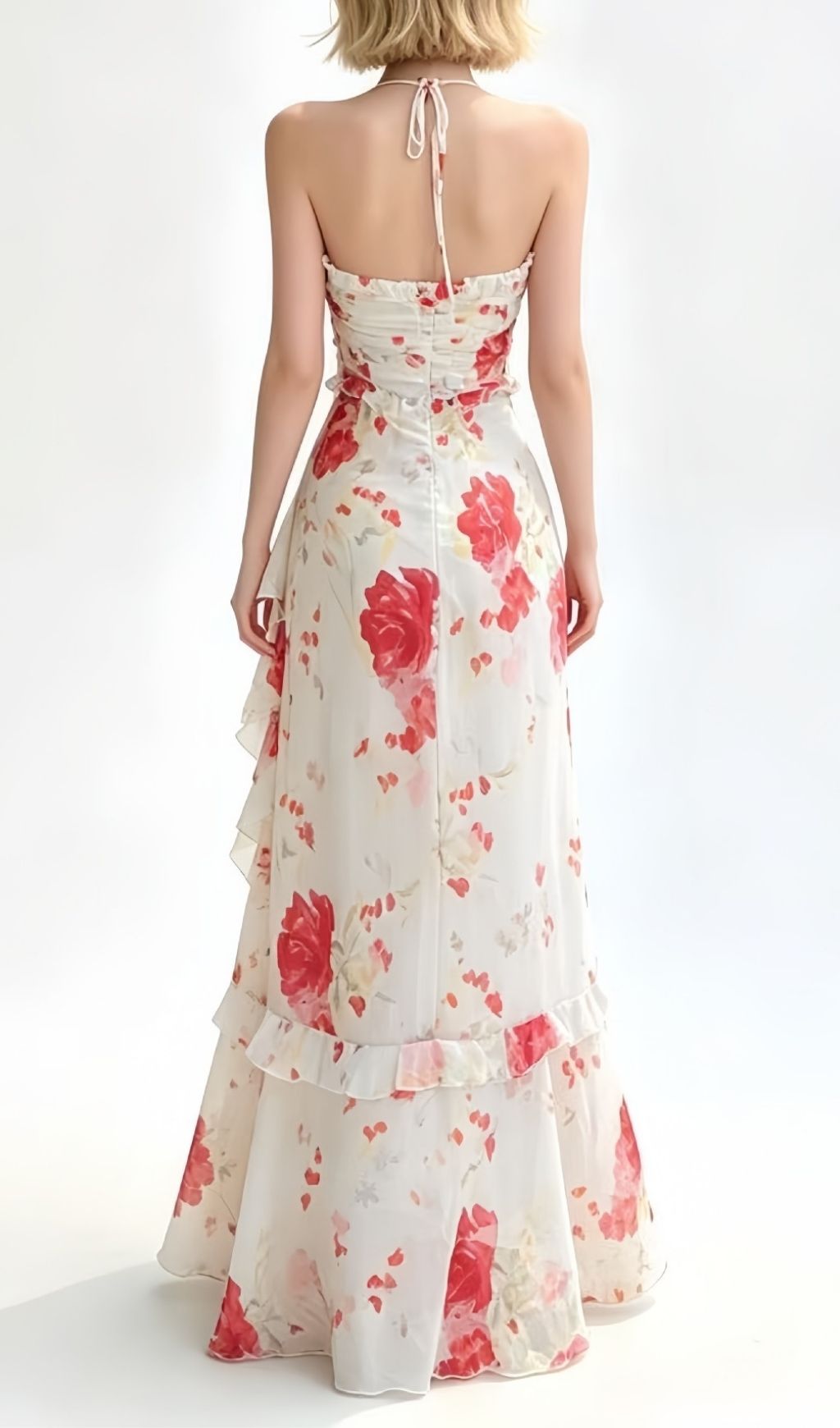 Fashionslee Women Lavish Halter Floral Ruffle Maxi Dress