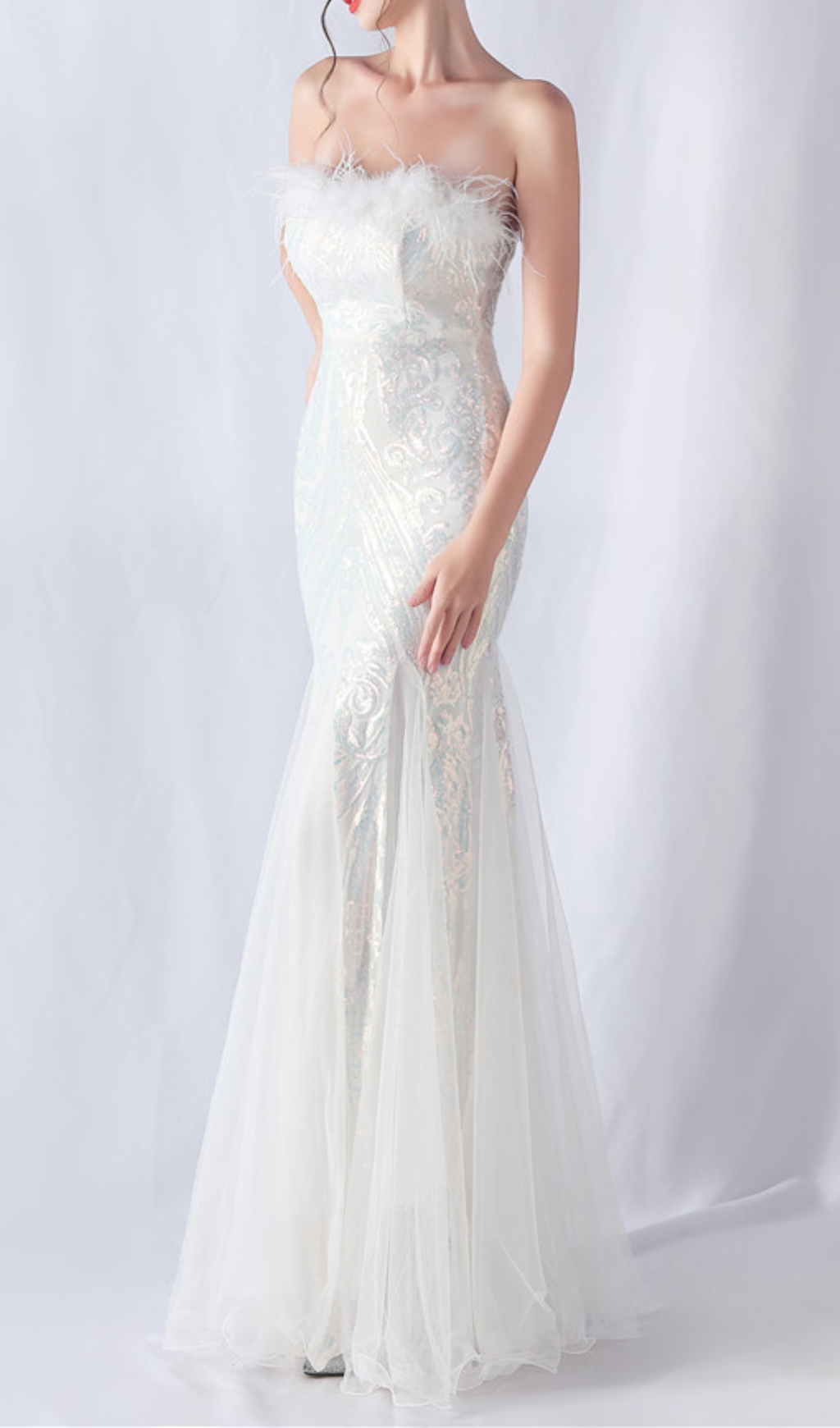 TRENDING WHITE SEQUIN FEATHER MAXI DRESS - OWNCI TRENDING WHITE SEQUIN FEATHER MAXI DRESS - OWNCI