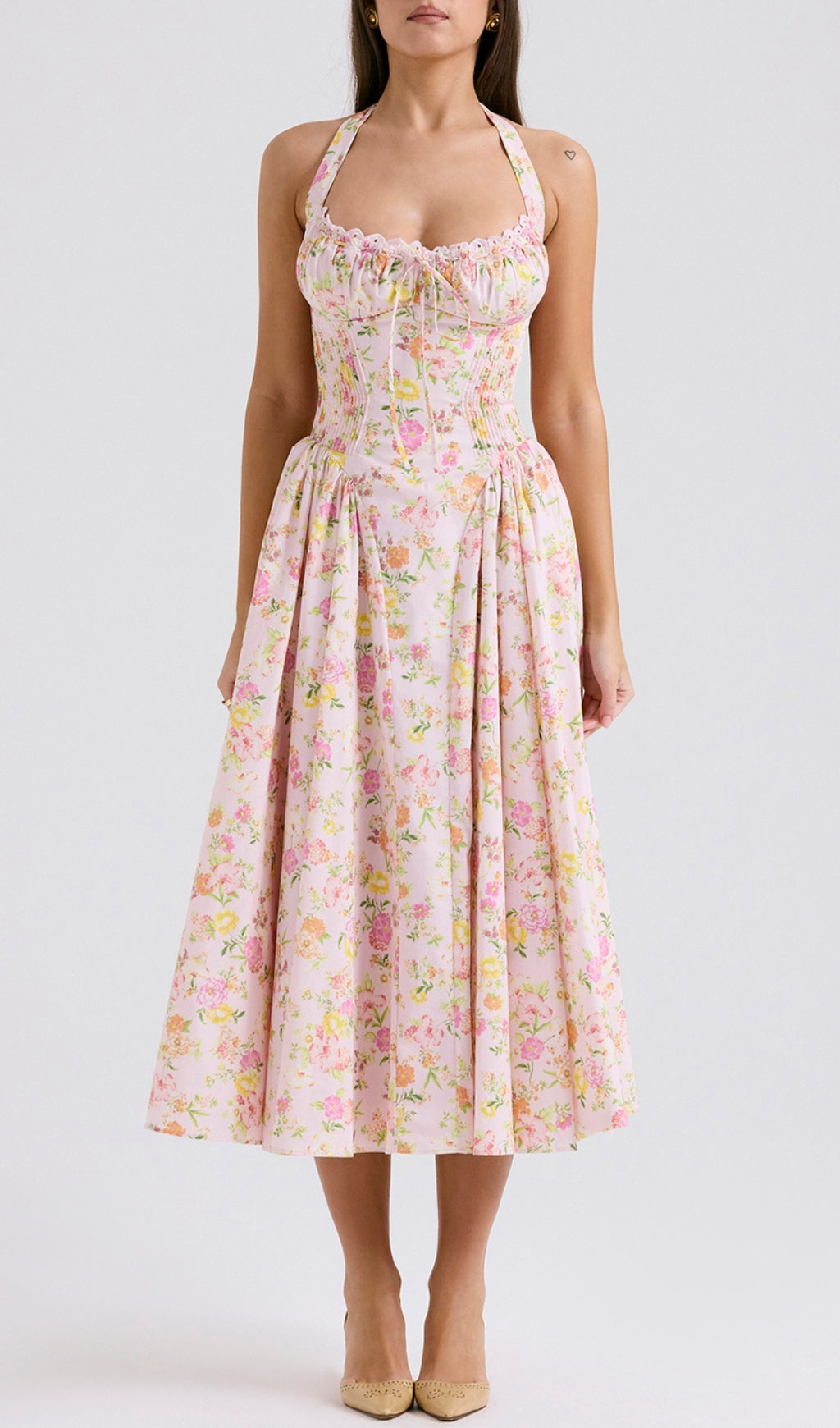 Fashionslee Women Allegro Pink Floral Midi Dress