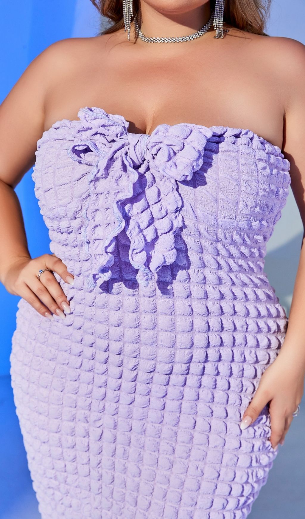Fashionslee Women Lanie Purple Strapless Bow Plus Size Maxi Dress