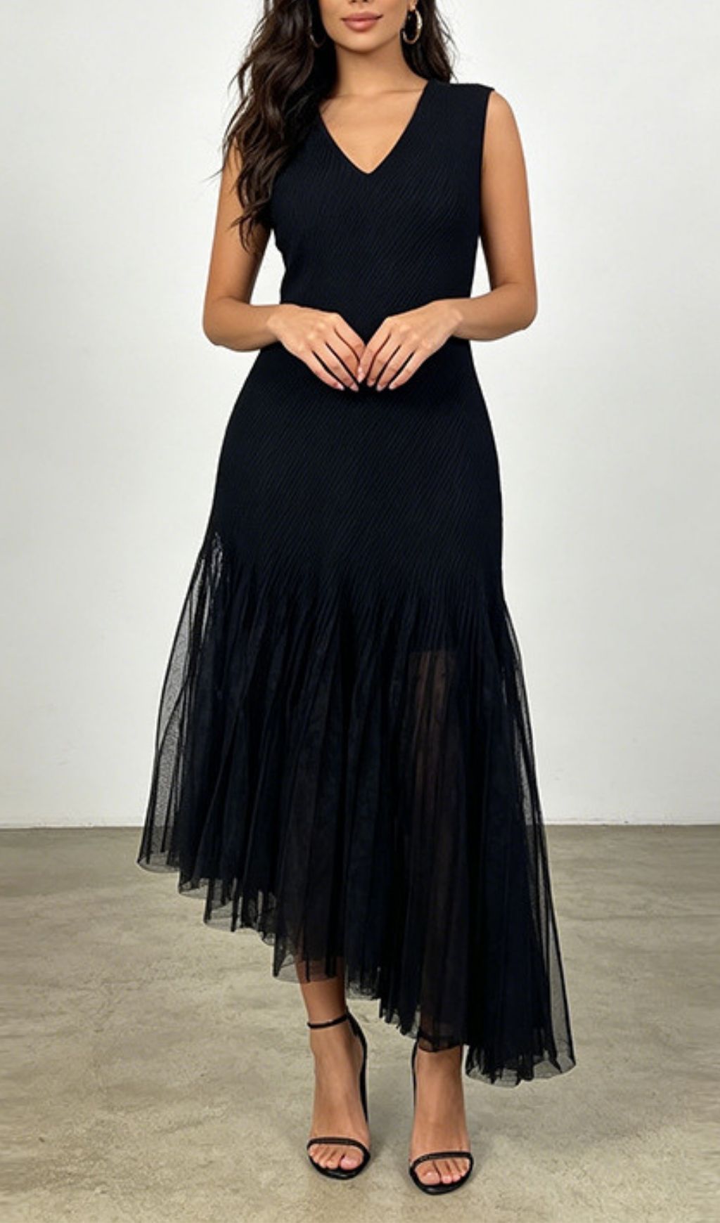 LAURA SLEEVELESS V-NECK MESH MIDI DRESS, COCKTAIL PARTY - OWNCI