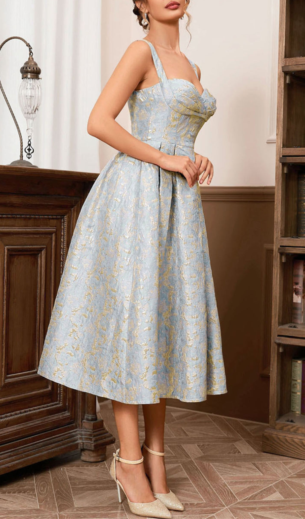 c600bb37b83cc9c7a834922e0f846929.jpeg Fashionslee Women Avon A Line Midi Dress Gold Aqua