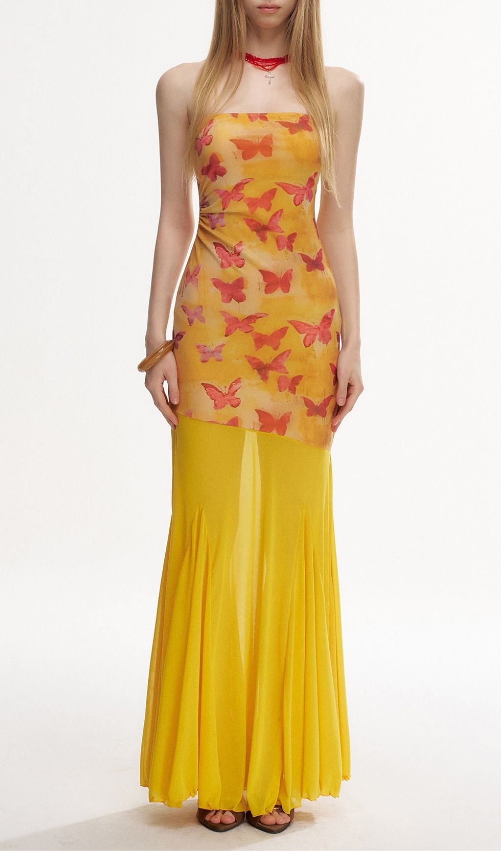Fashionslee Women Larsen Yellow Strapless Butterfly Beach Dress