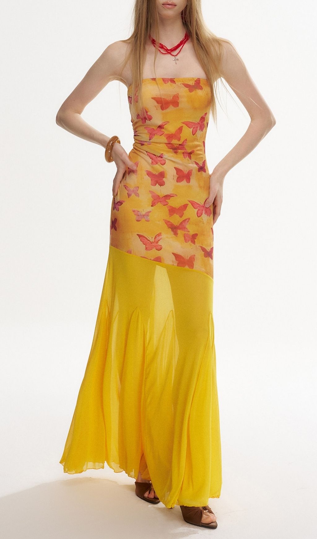 Fashionslee Women Larsen Yellow Strapless Butterfly Beach Dress