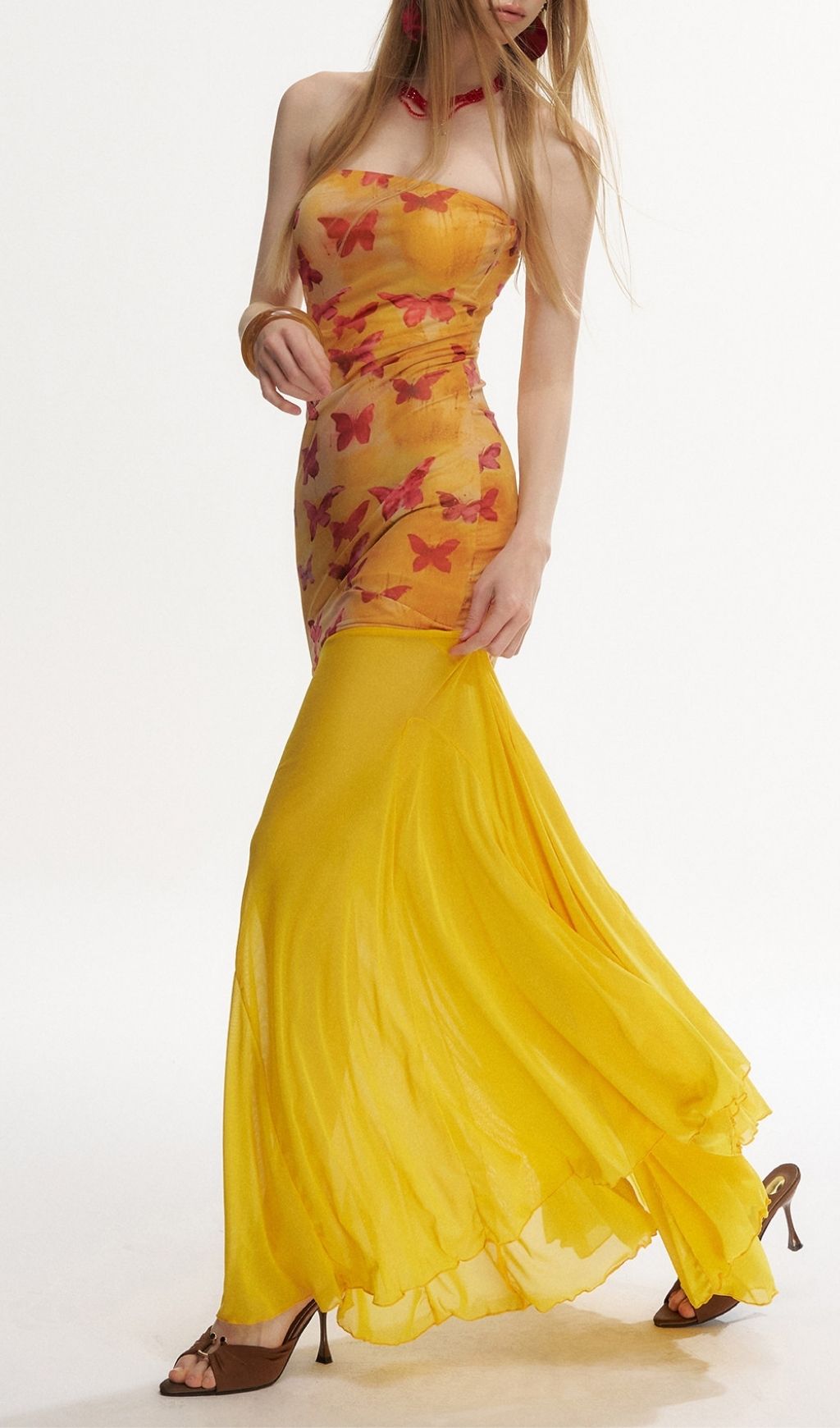 Fashionslee Women Larsen Yellow Strapless Butterfly Beach Dress