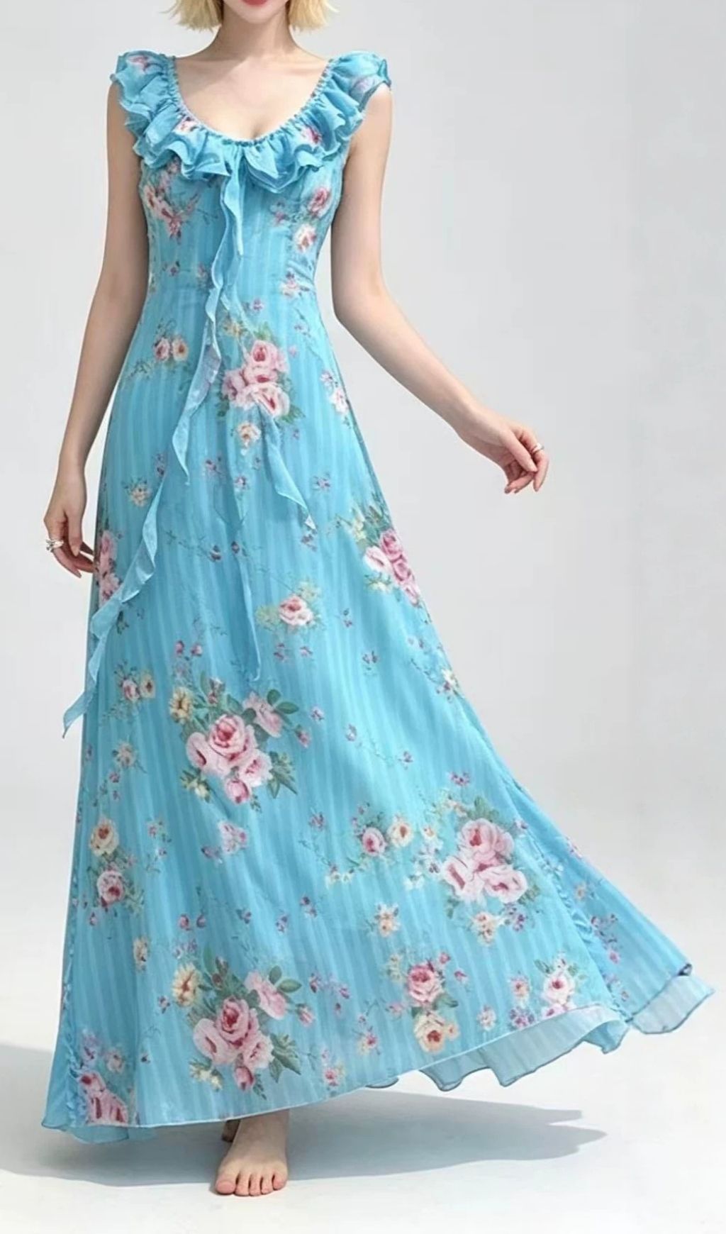 c8ec8b7fb77521db8b27380dd852cf37.jpg Fashionslee Women Lavali Blue Floral Ruffle Maxi Dress