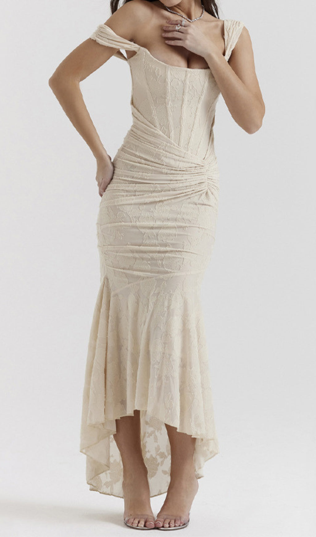 Fashionslee Women Anaëlle Cream Floral Corset Maxi Dress
