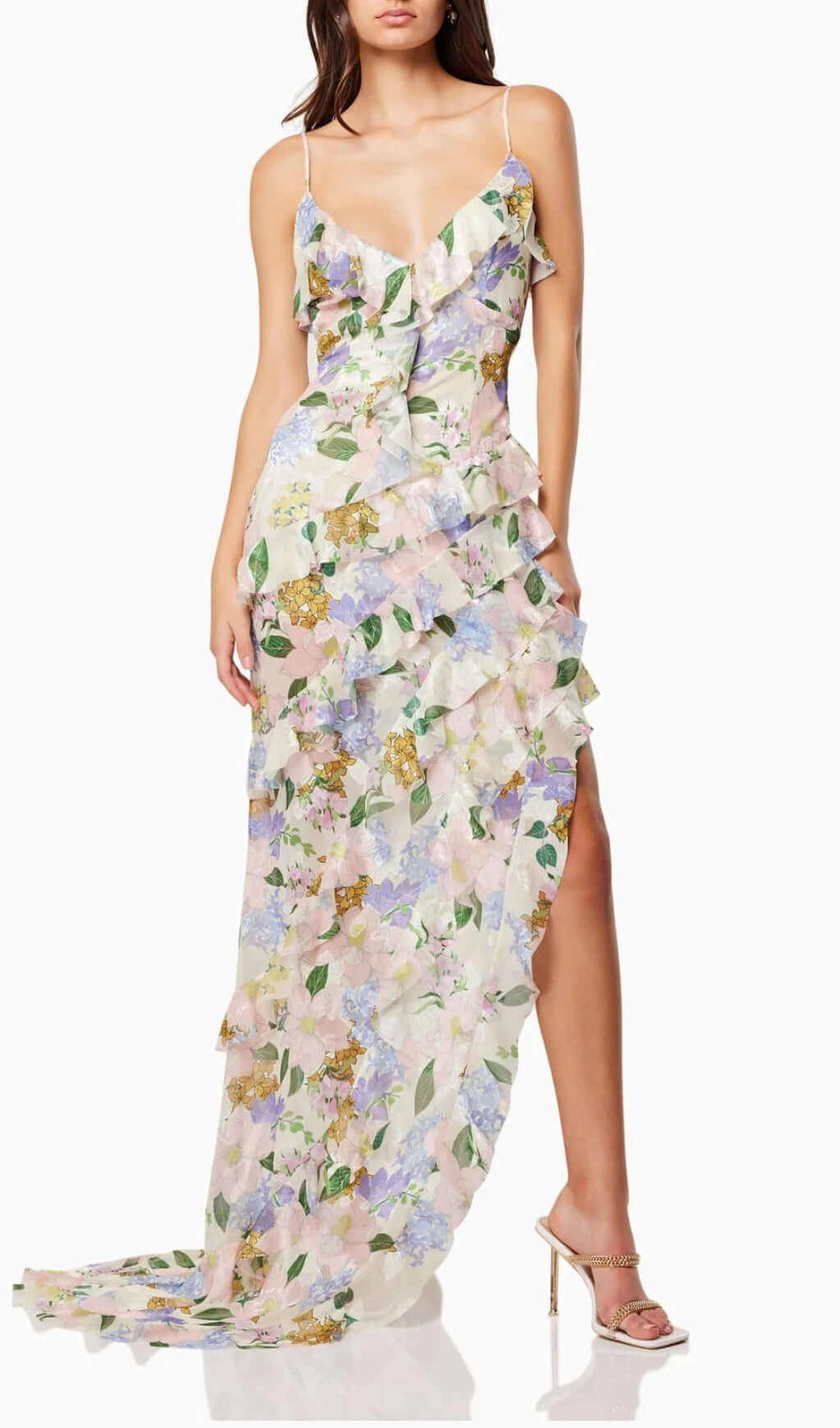 Fashionslee Women Aviya Floral Ruffle Split Maxi Dress