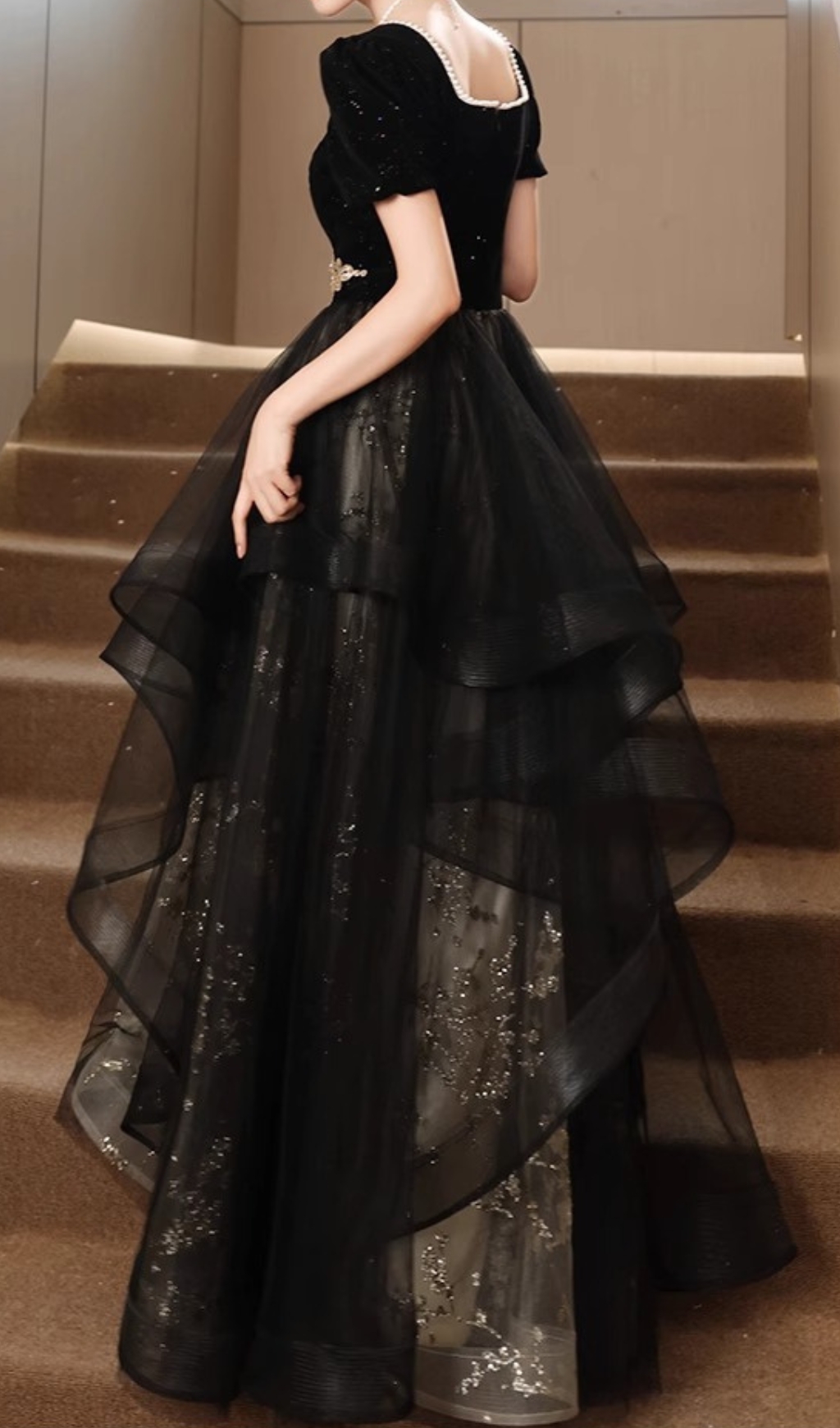 Fashionslee Women Chisuzu Black Sequin Mesh Maxi Dress