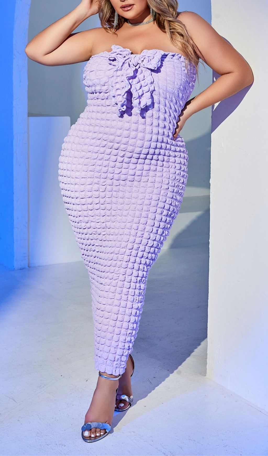 Fashionslee Women Lanie Purple Strapless Bow Plus Size Maxi Dress