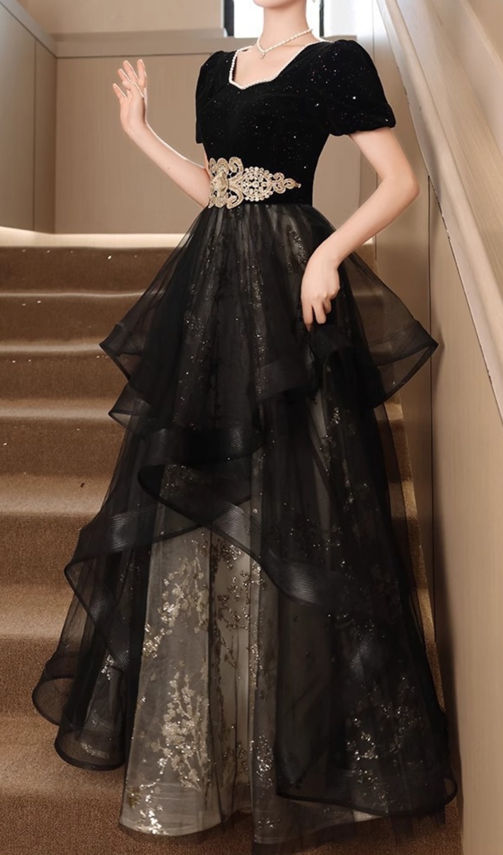 Fashionslee Women Chisuzu Black Sequin Mesh Maxi Dress