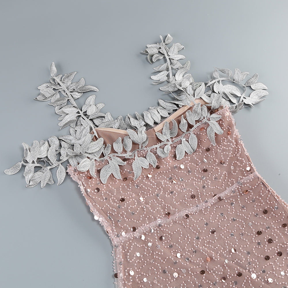 cbaa8e77b49b2343b224c7a1ae110e77.jpeg Fashionslee Women Avye Rose Gold Leaf Detail Sequin Maxi Dress