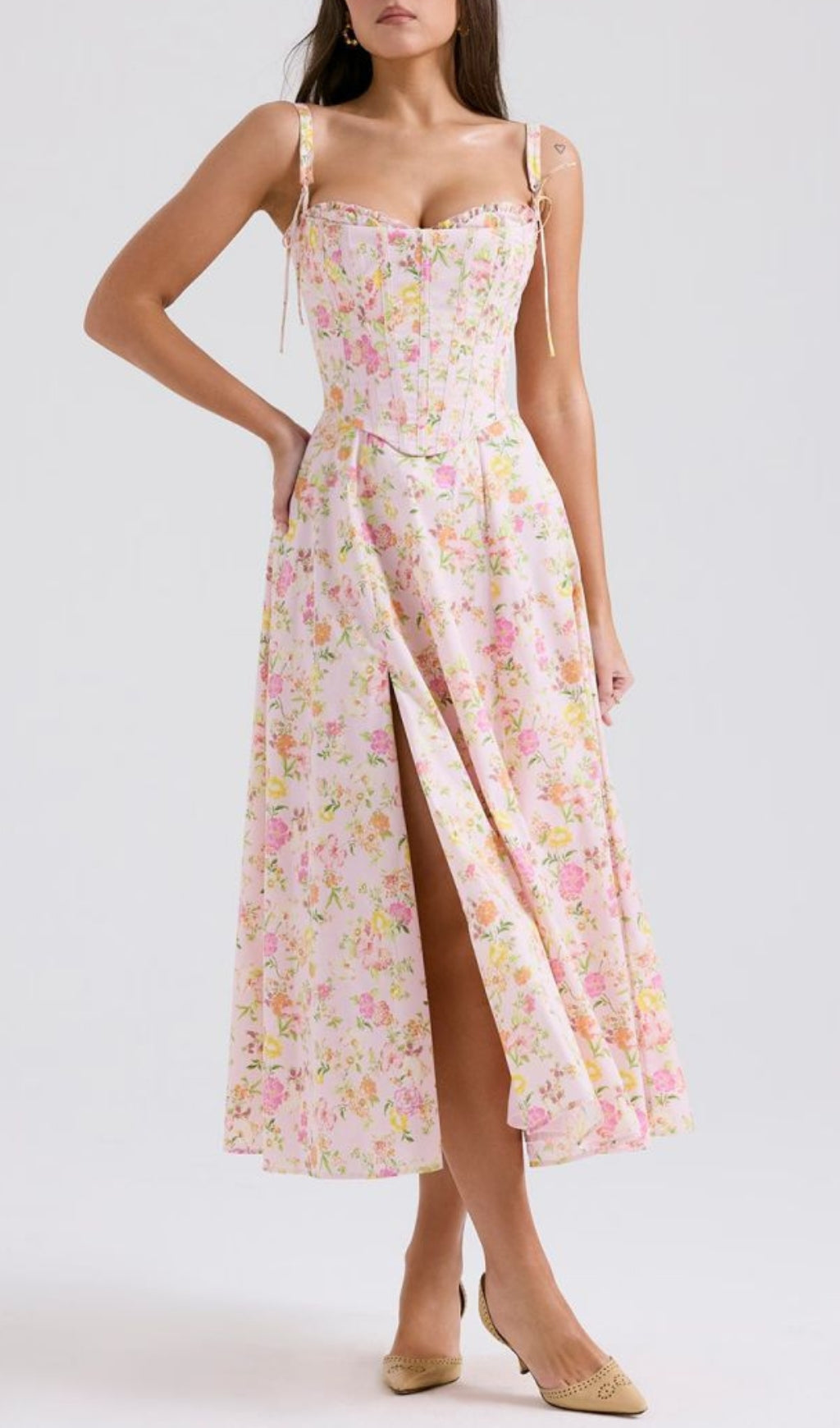 Fashionslee Women Avariella Floral Corset Midi Dress Set