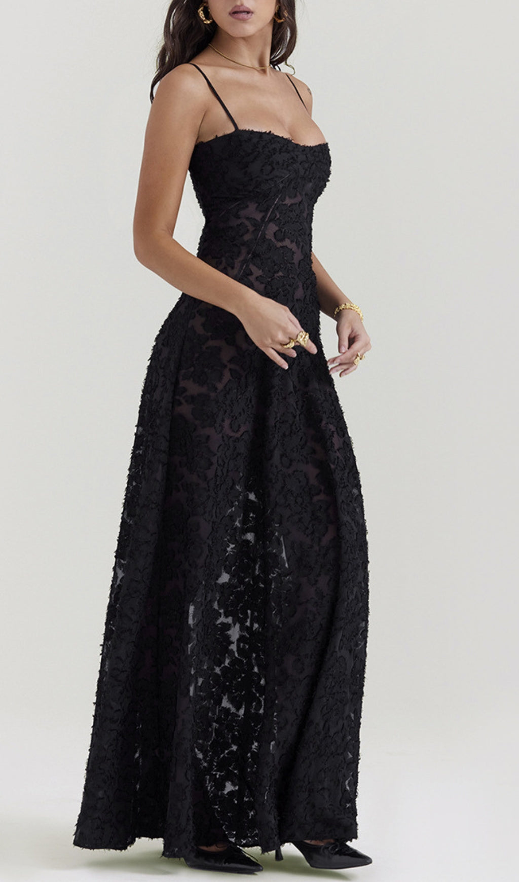 Fashionslee Women Billie Black Floral Lace Back Maxi Dress