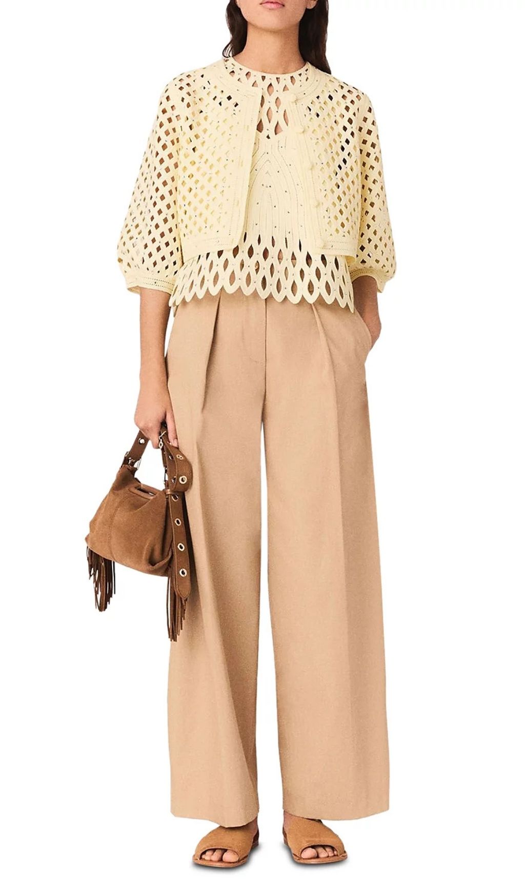 Fashionslee Women Rhinestone Crochet Cardigan