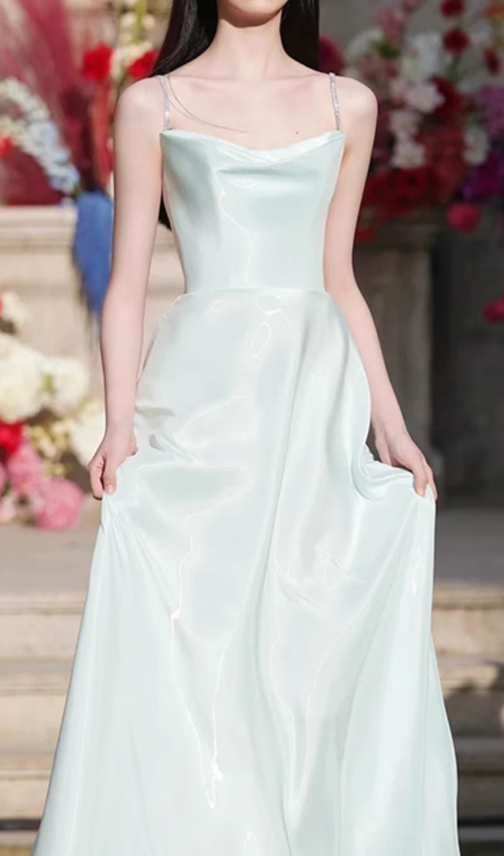 Fashionslee Women Coleka Aqua Strappy Satin Maxi Dress