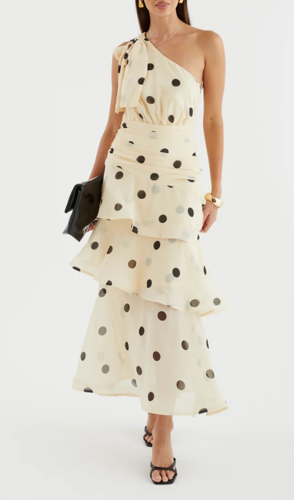 Fashionslee Women Lalaine Apricot One-Shoulder Dot Midi Dress