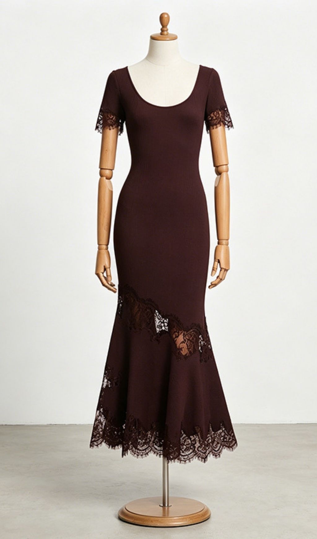 Fashionslee Women Latonya Brown U-Neck Lace Midi Dress