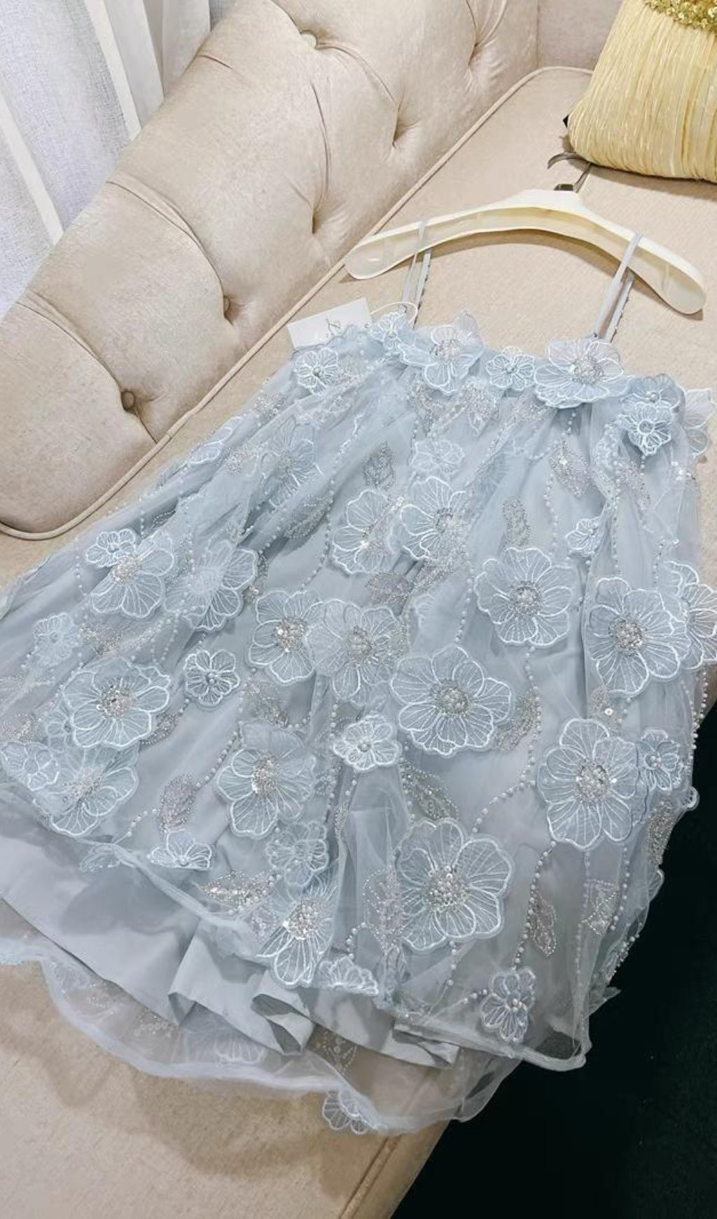 Fashionslee Women Briana Blue Sequin Flower Embellished Mini Dress