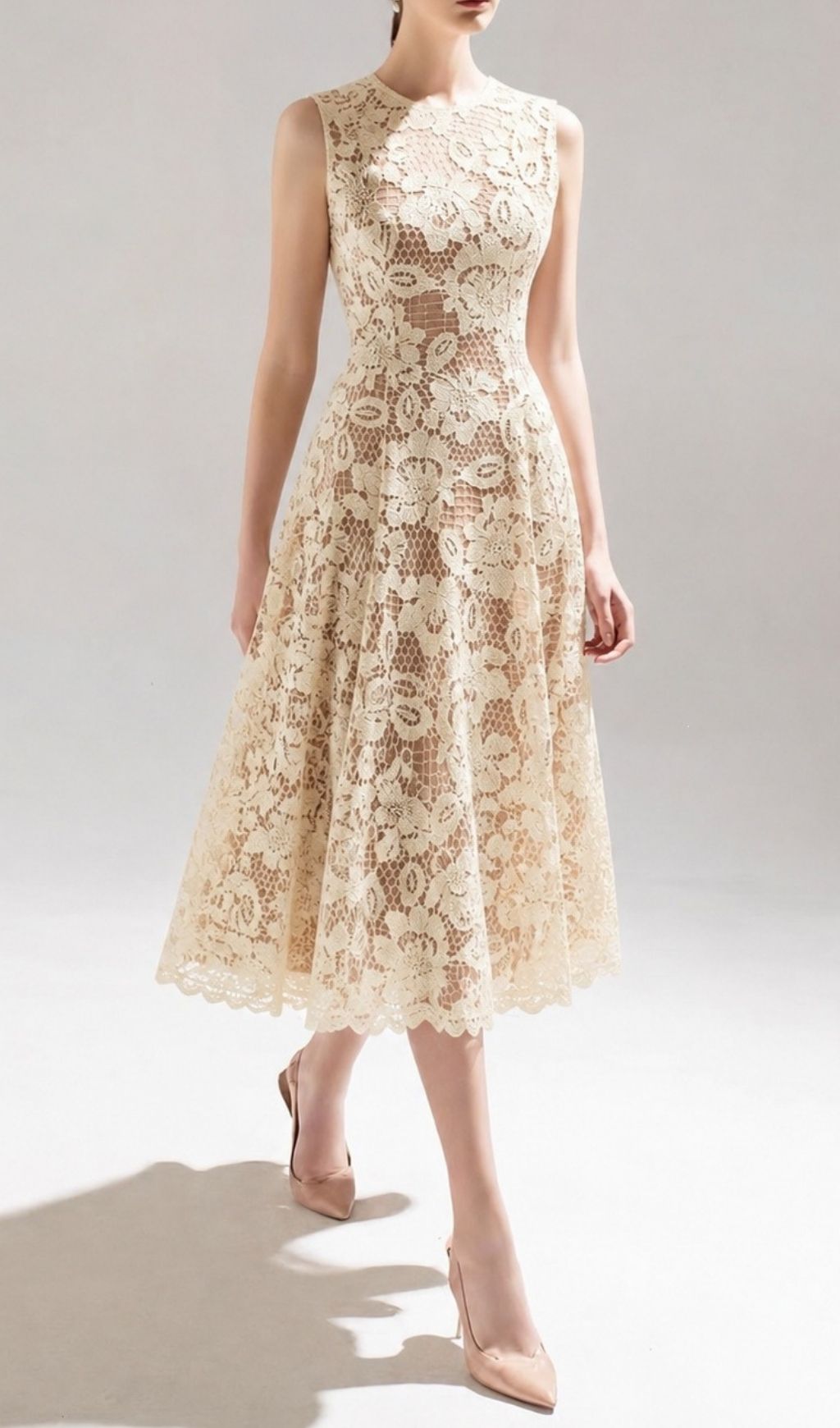 Fashionslee Women László Apricot Sleeveless Flower Midi Dress