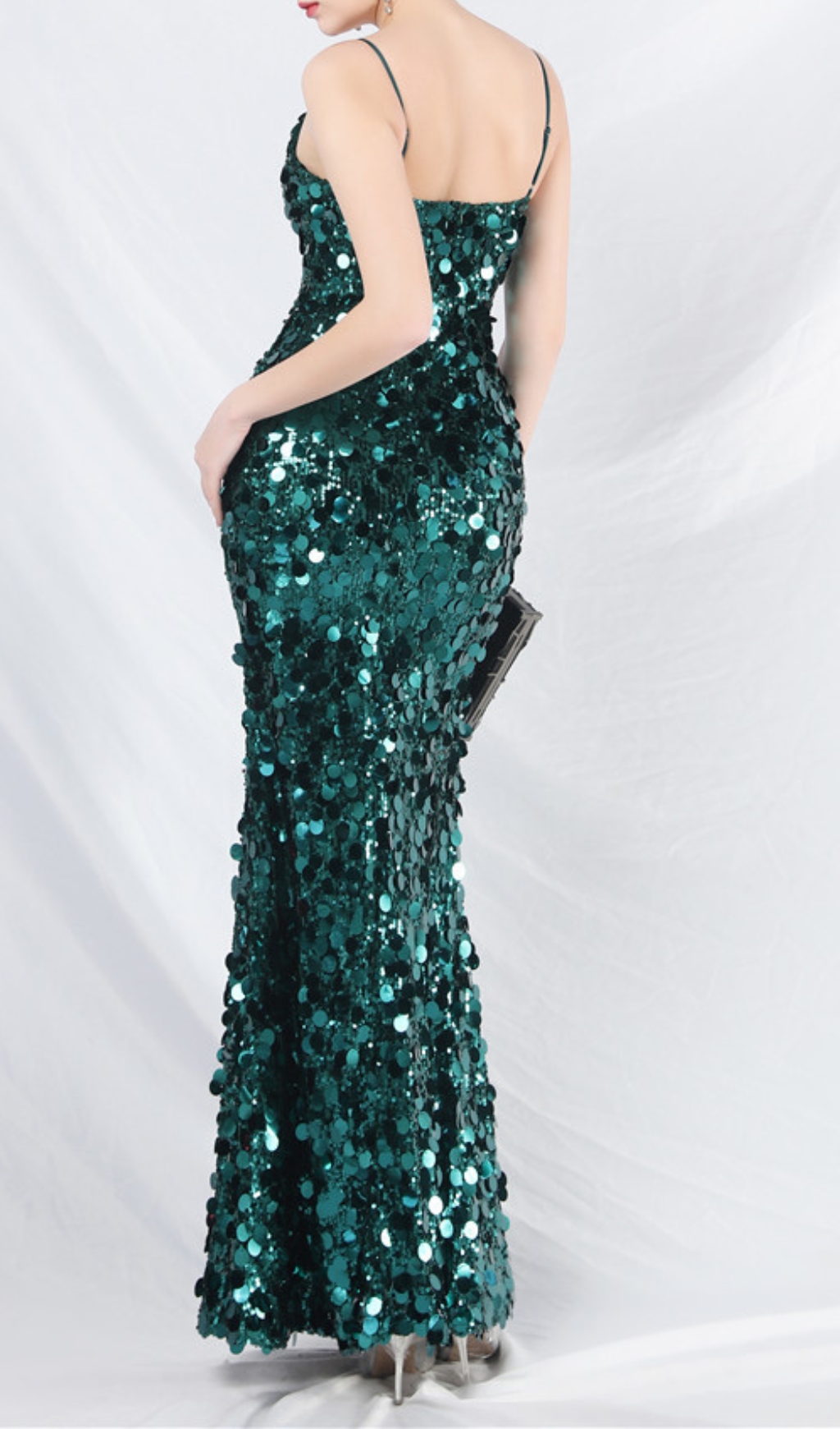 Fashionslee Women Chole Green Strappy Sequin Maxi Dress