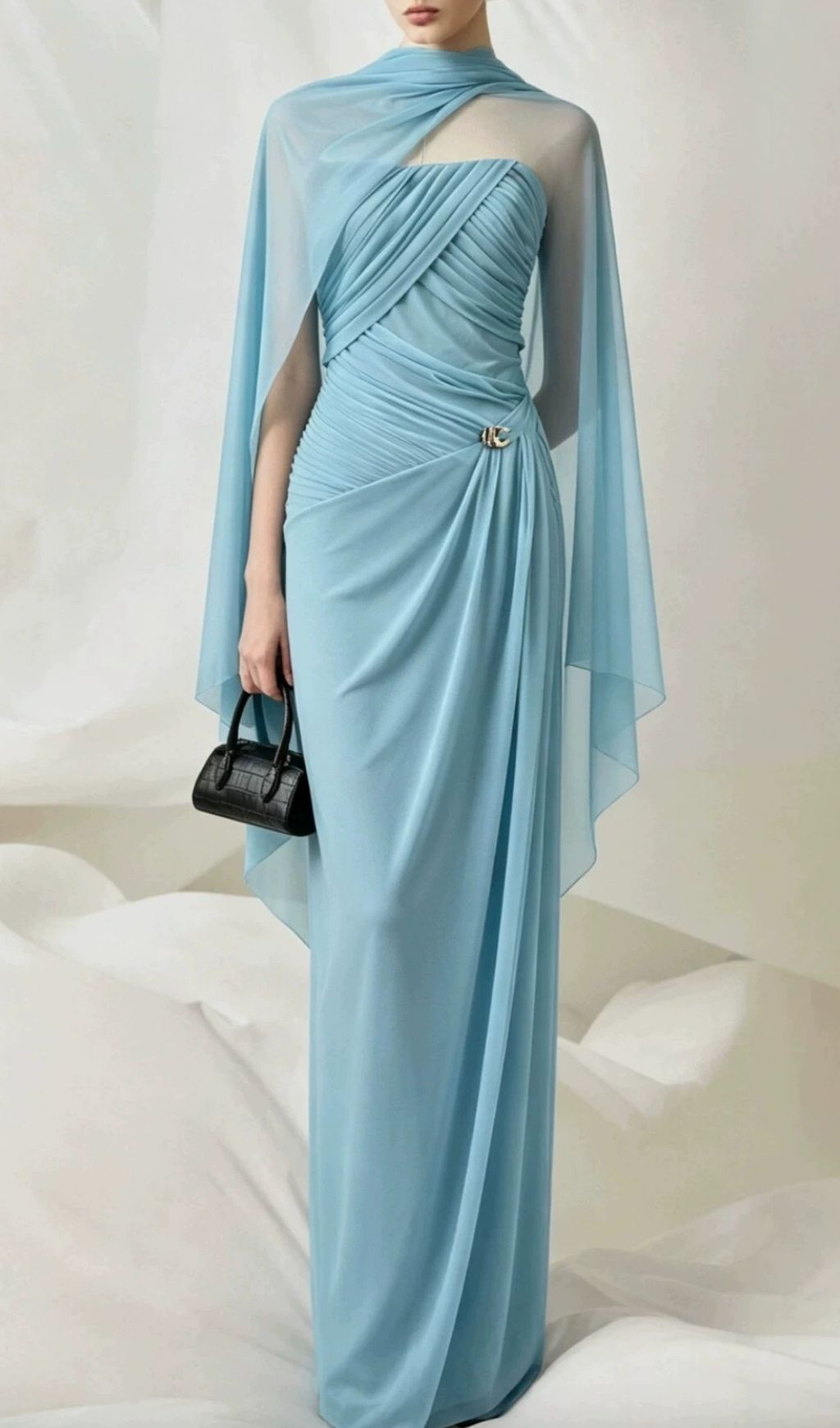 Fashionslee Women Lacey Blue Ruched Maxi Dress