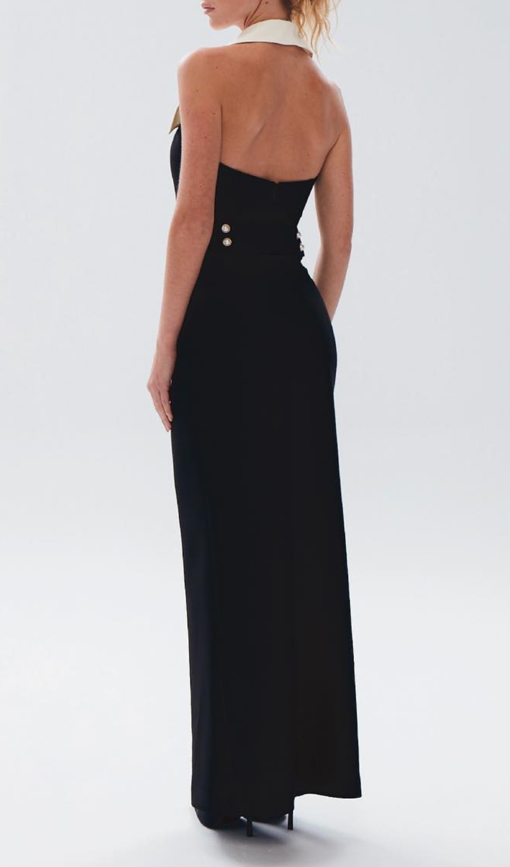 Fashionslee Women Cleone Black Halter Button Maxi Dress