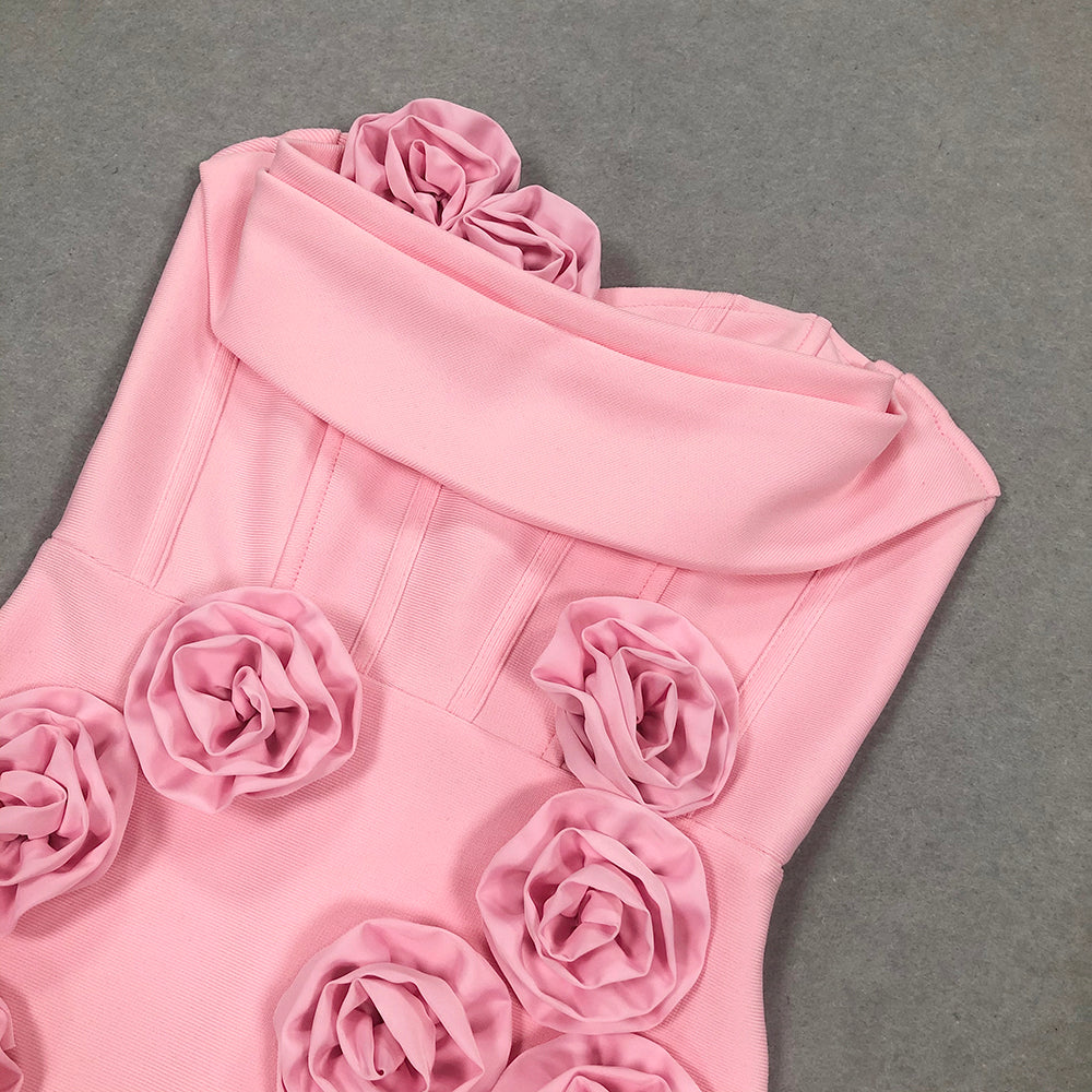 Fashionslee Women Aihe Pink Strapless Flower Bandage Dress