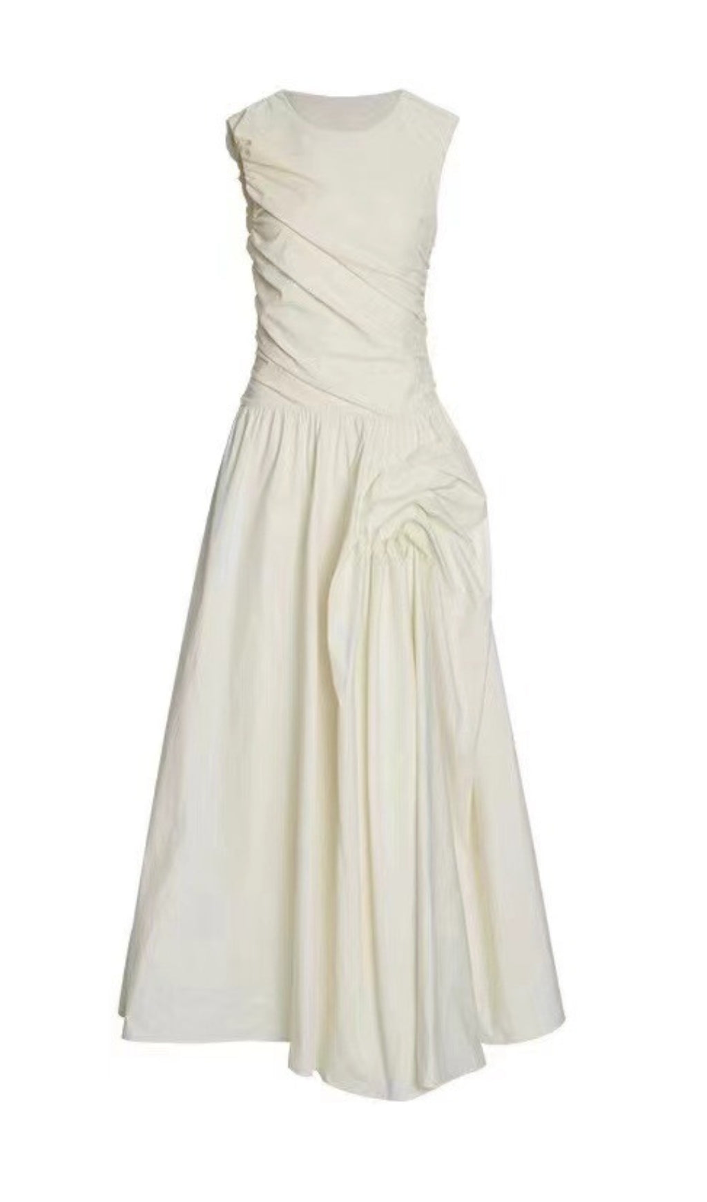 Fashionslee Women Atalaya White Ruched Maxi Dress